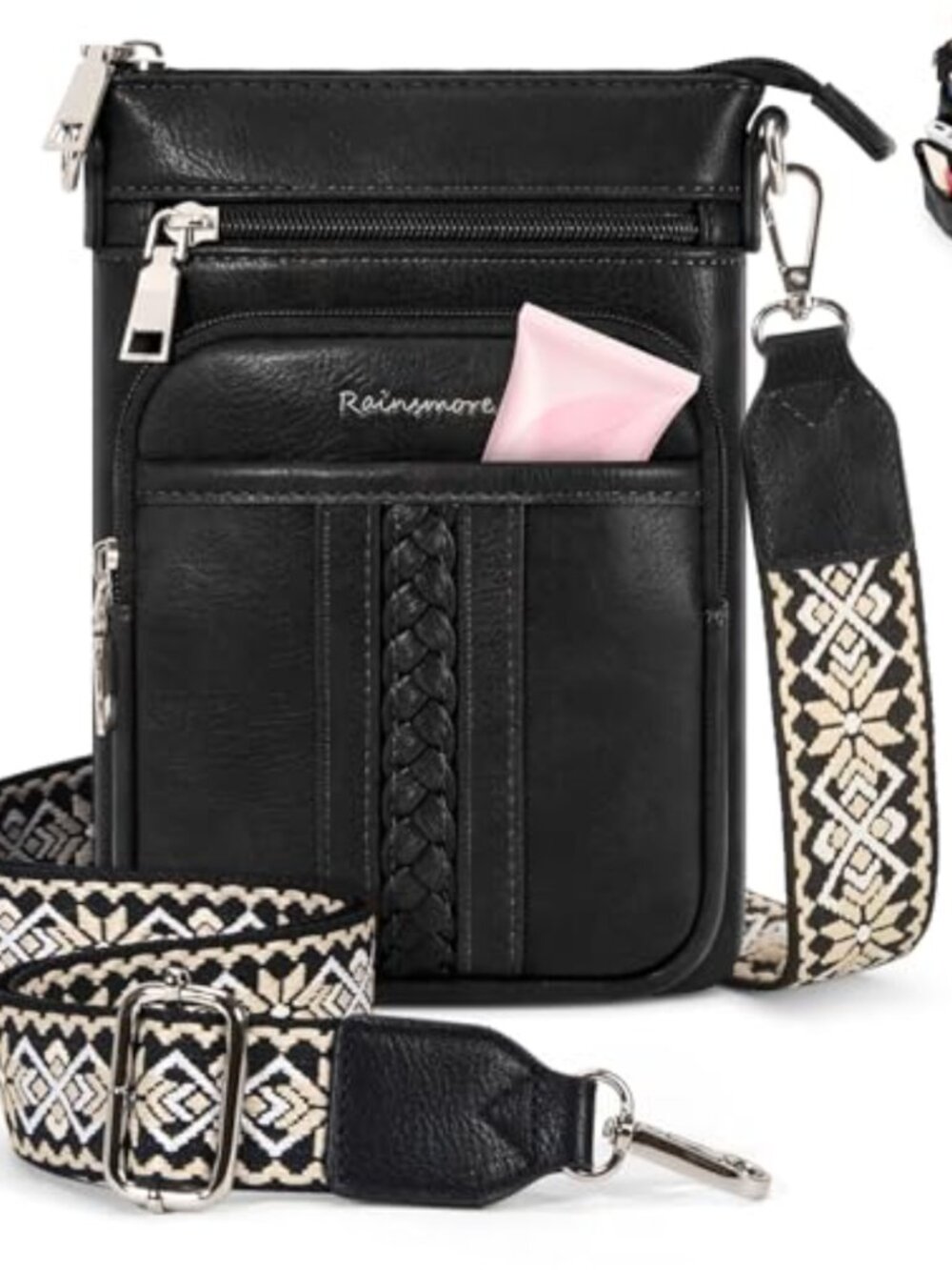 Vegan Leather Crossbody Bag Multi-Pocket Phone Purse